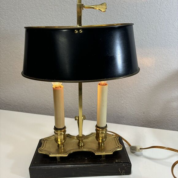 Black Shade Bouillette Lamp 2 Candlestick Lights Gold Brass Tone - Picture 2 of 16